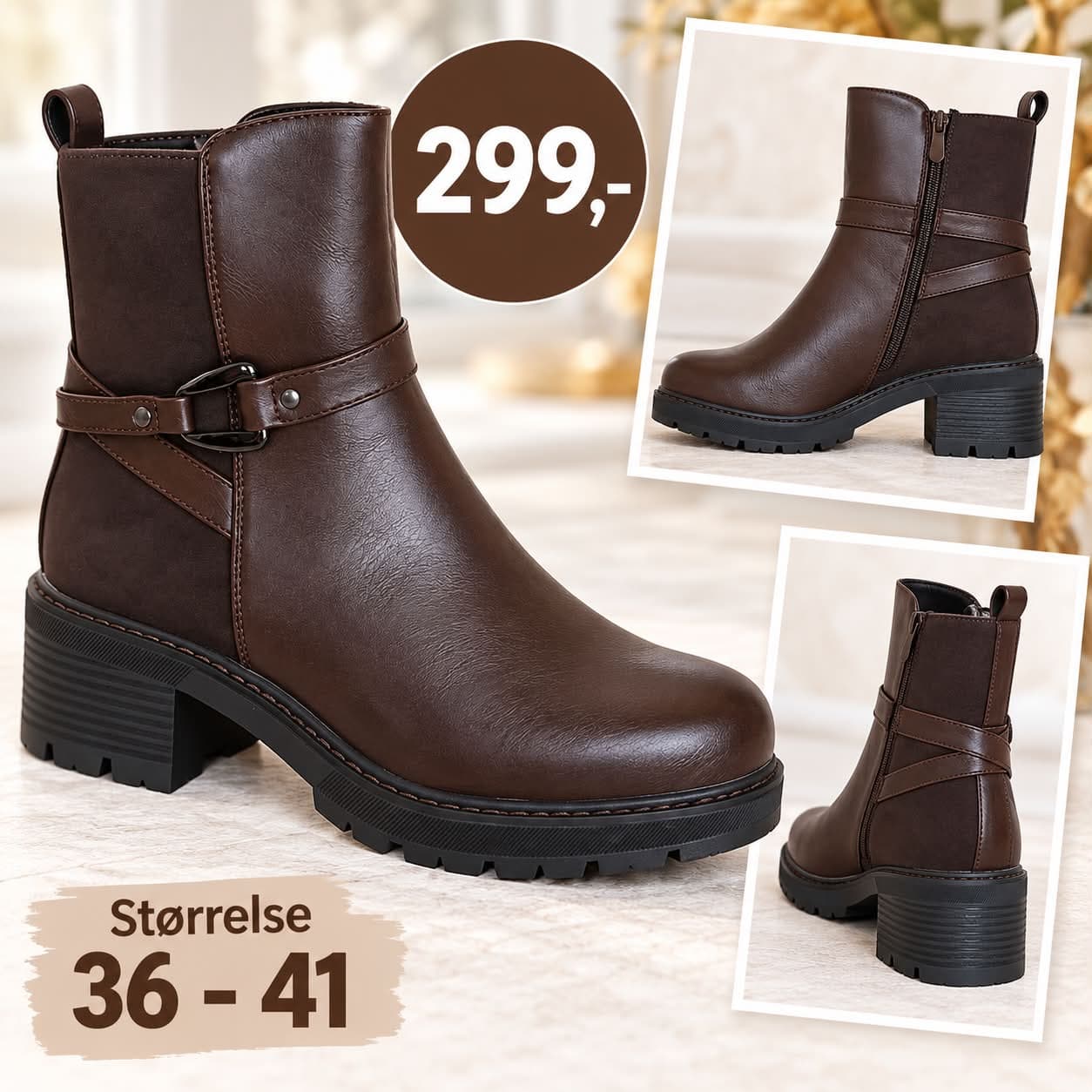 Støvle med lille hæl - brun